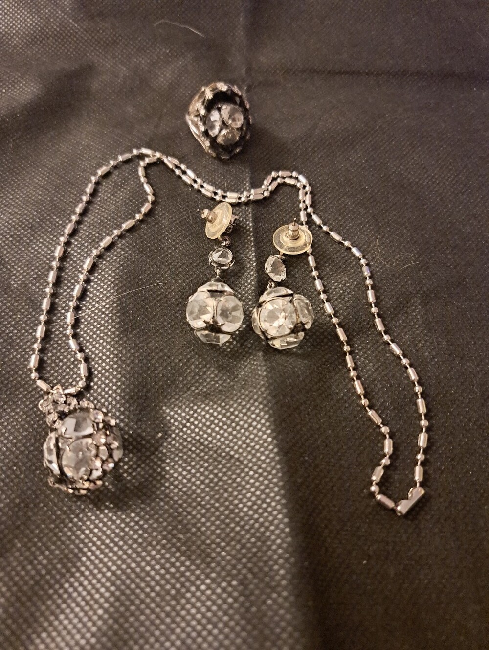 Crystal Dome Pendant Necklace Set in Silver-Tone